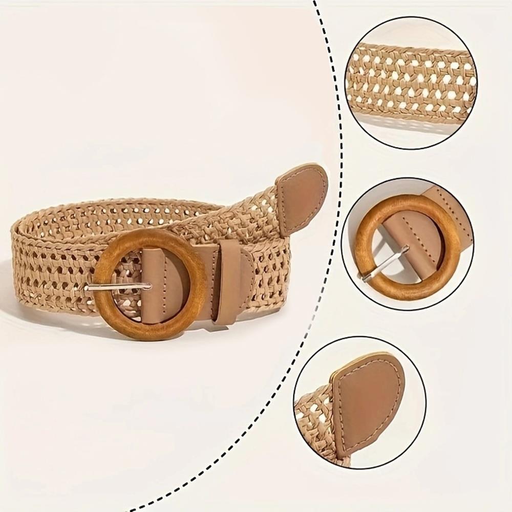 Robe larges bretelles dames rétro ceinture de taille Vintage Boho tressé ceinture de taille boucle ronde broches ceintures tissé Pp paille ceinture