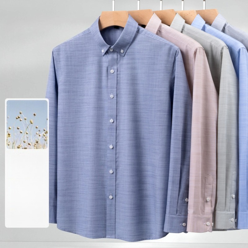 Chemise à manches longues pour homme, couleur unie, en lin, coton slub et lyocell, respirante, soin de la peau, chemises formelles et décontractées