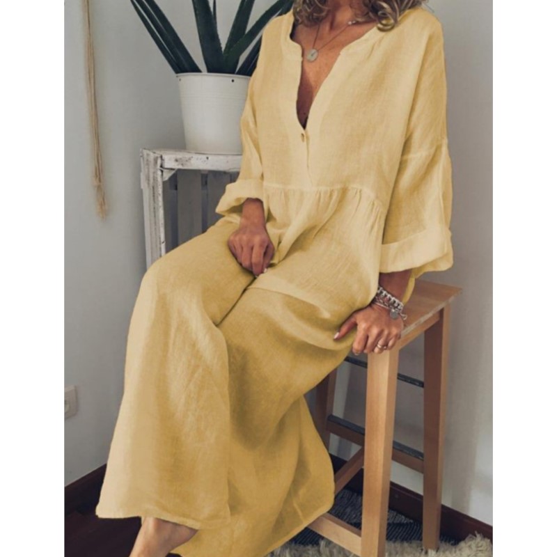 Robes longues en coton et lin pour femmes, chemise décontractée de couleur unie, chemisier ample, mode féminine, été 2025