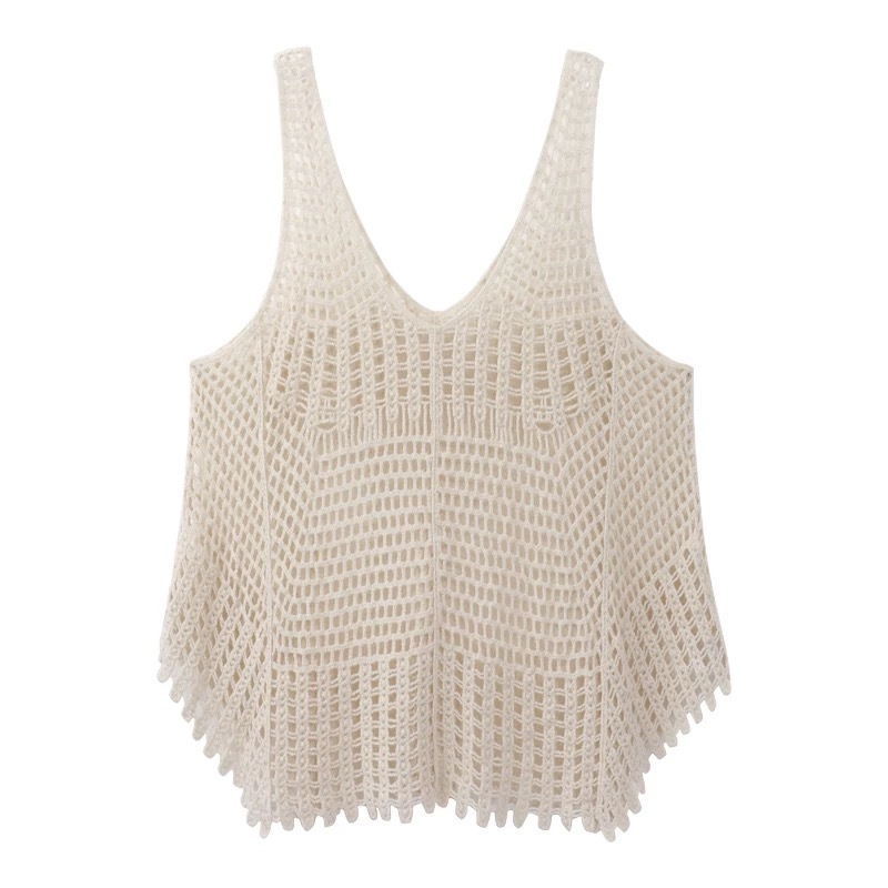 Top en crochet bohème ajouré en dentelle sans manches, débardeur tricoté pour femme, camisole d'été, cache-maillot de plage, tenue de villégiature