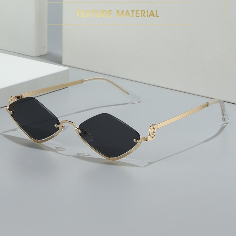 Lunettes de soleil en métal de marque de luxe pour femmes et hommes, demi-monture en forme de diamant, petites lunettes de soleil d'extérieur Dopamine, nouvelle collection 2025