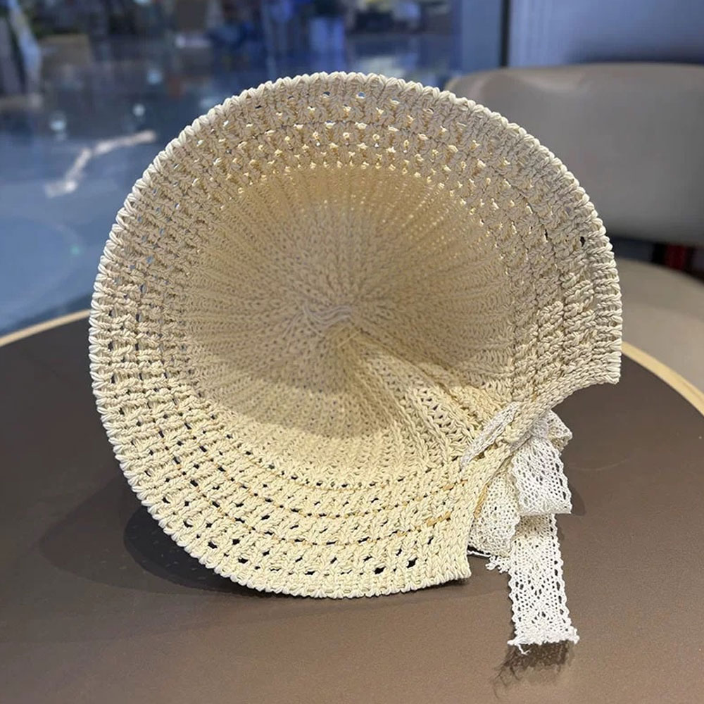 Chapeau de paille tressé pour femme, chapeau de soleil d'été pour la plage et les voyages, chapeau de pêcheur pour les vacances, chapeau de soleil ajouré respirant facile à ranger