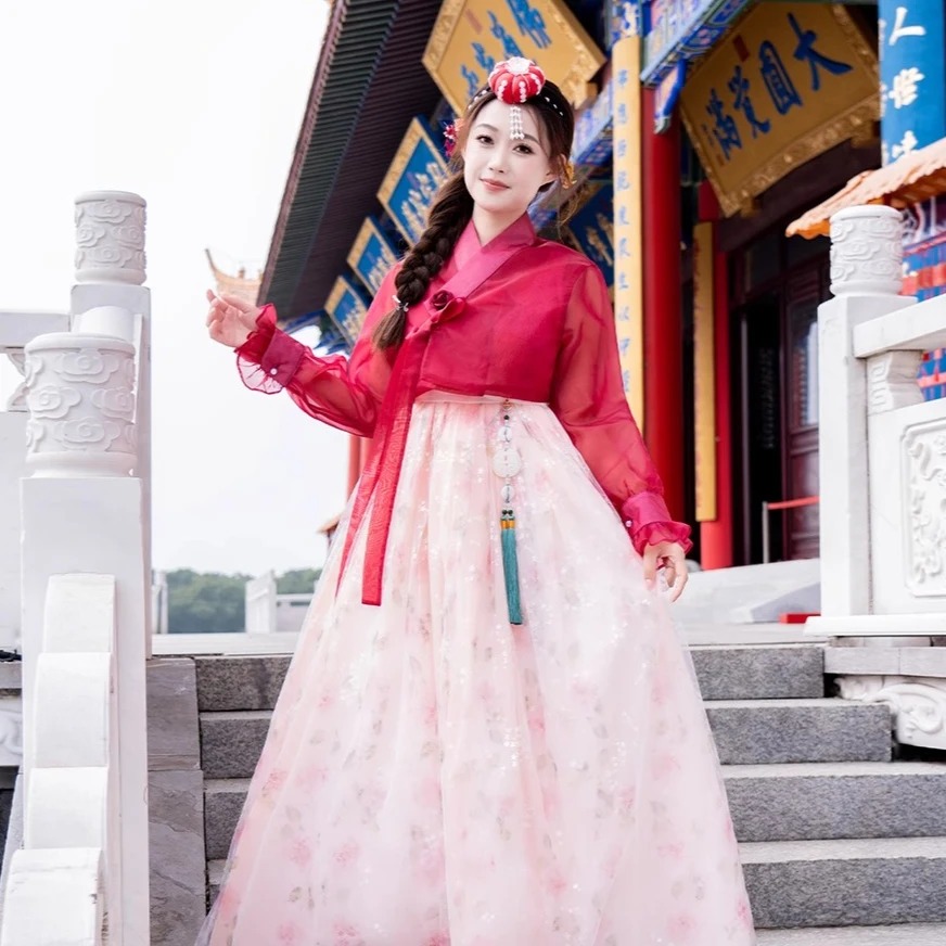 Robe Hanbok coréenne pour femmes, Costume de danse sur scène traditionnel ancien, robe de danse de spectacle de palais minoritaire