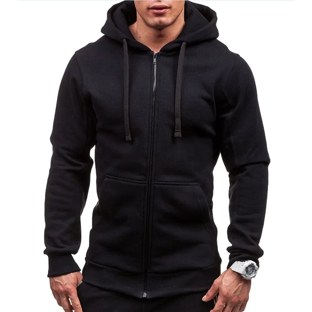 Sweat-shirt décontracté à capuche avec fermeture éclair pour homme, Cardigan de couleur unie, vestes à capuche, printemps-automne