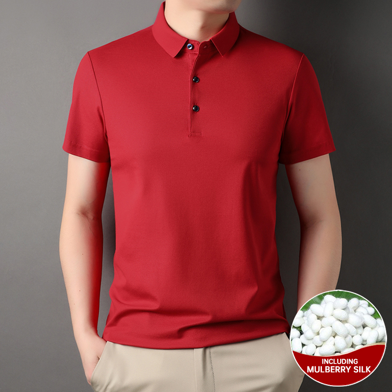 Polo uni en soie mûre pour homme, marque de luxe, haut à manches courtes, décontracté, à la mode, nouvelle collection été 4.7%