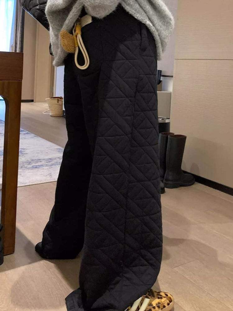 Pantalon décontracté en coton pour femmes, Style coréen, kaki, surdimensionné, chaud, jambes larges, Vintage, noir, couleur unie, ample, hiver