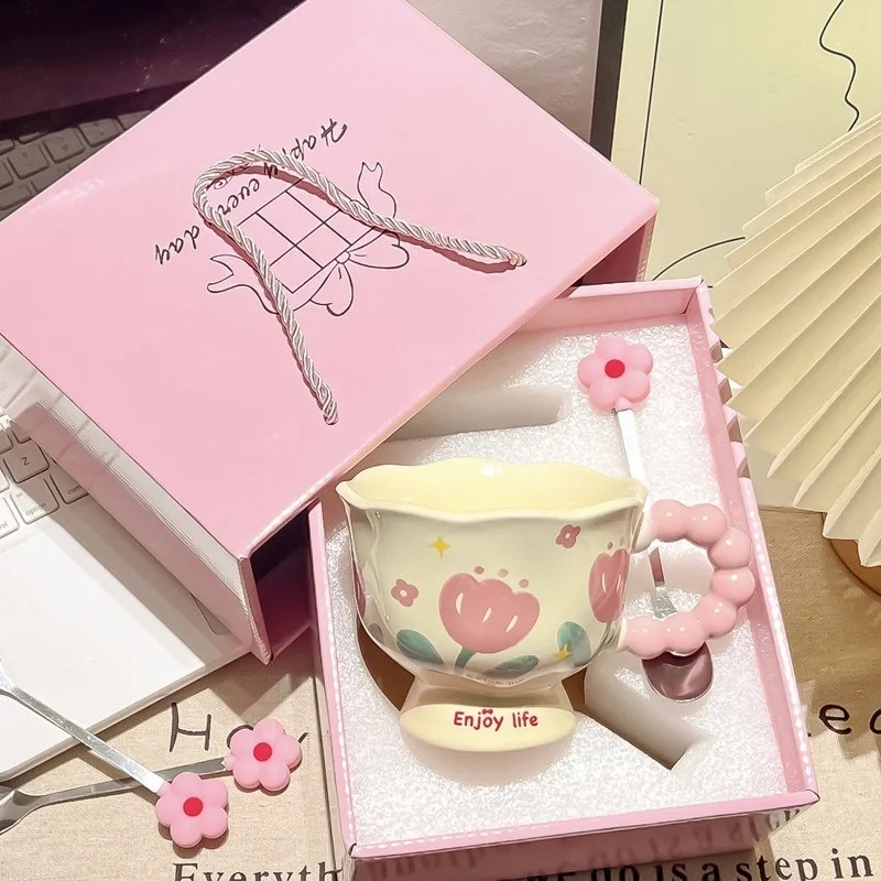 Tasse en céramique pour cadeau d'anniversaire de grande valeur, pour petite amie, maison, tulipe, tasse d'eau, souvenir