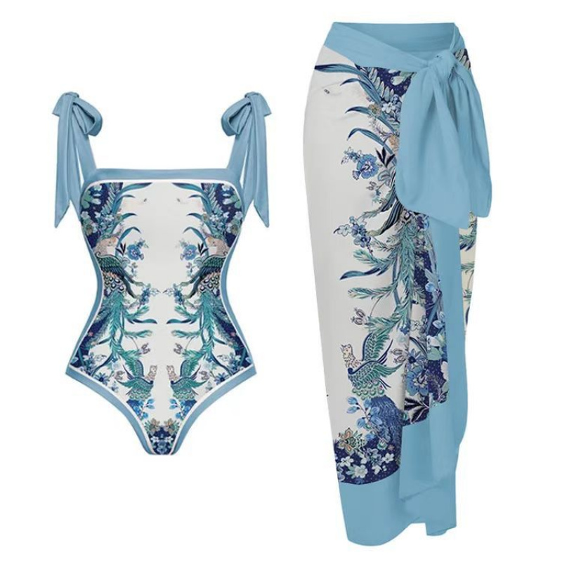 Nouveau Bikini D'été Plage Cover Up Femmes Dames Maillot de bain Impression Deux Pièces Robe Maillots De Bain Maillot de Bain Beachwear Ceinture Longue Jupe