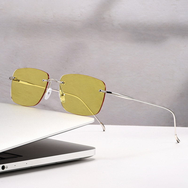 Lunettes de soleil carrées pour femmes et hommes, monture en métal, lunettes de soleil rectangulaires, lunettes ovales pour femmes, lunettes de soleil sans monture, lunettes pour hommes et femmes
