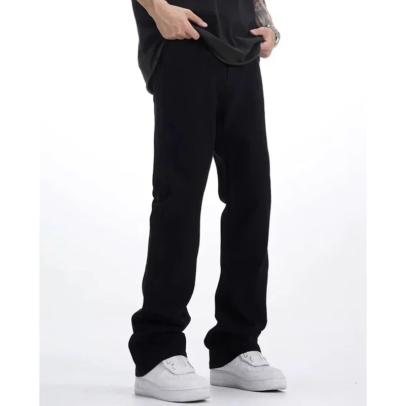 Homme couleur unie coupe ample jean unisexe 2025 printemps été nouveau pantalon américain décontracté mode minceur Micro pantalon évasé Style