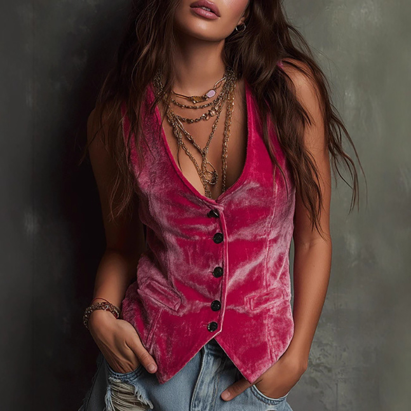 Mode solide velours femmes gilet veste élégant col en V bouton haut Cardigan décontracté sans manches mince Vintage manteaux d'extérieur