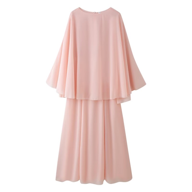 Robe châle pour femmes, mode printemps-été, col rond, manches longues, robe ample et fluide, robes longues élégantes pour femmes
