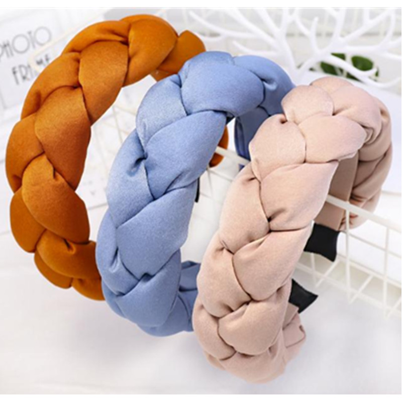Bandeau à tresses épaisses pour femmes, serre-tête rembourré en tissu de soie solide pour adultes, large cerceau pour cheveux, ornement de coiffure, hiver/automne