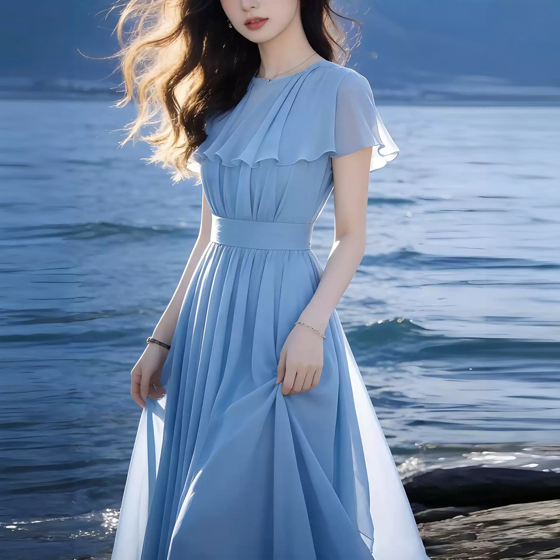Robe en mousseline blanche pour femme, nouvelle collection été 2026, avec cape et jupe ample longue jusqu'aux chevilles, robe extra-longue pour vacances à la plage