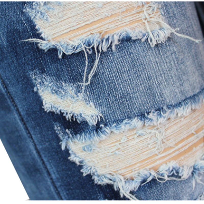 Femmes jean bleu mince déchiré jean pour femmes maigre en détresse lavé Stretch Denim maman jean taille haute pantalon Femme blanchi