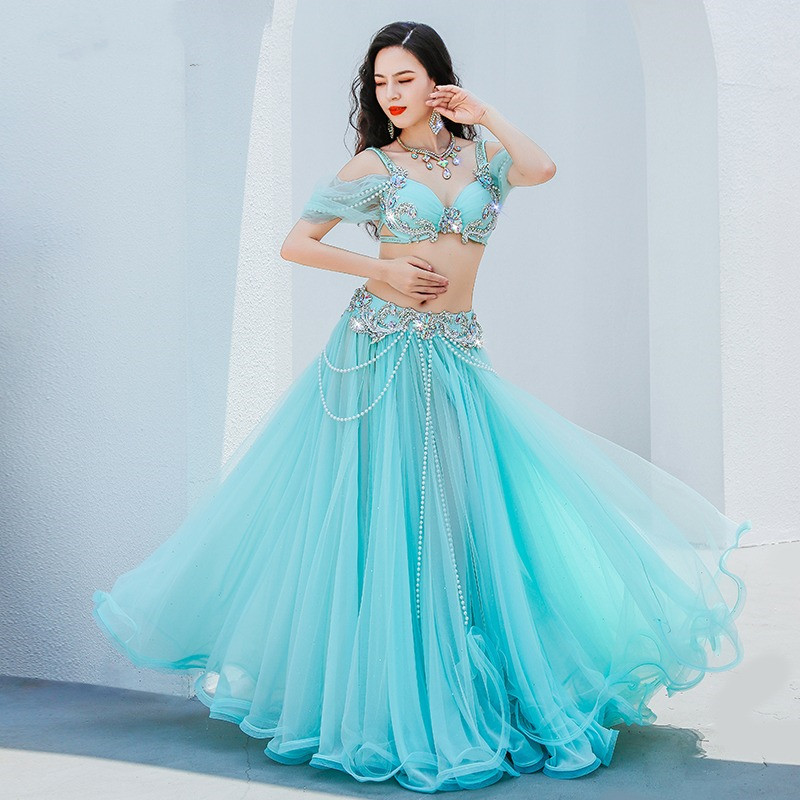 Tenue de compétition de luxe pour la danse du ventre, broderie perlée, soutien-gorge, jupe balançoire brillante, Popsong, le moindre ywood, costume arabe Caderines, 2023