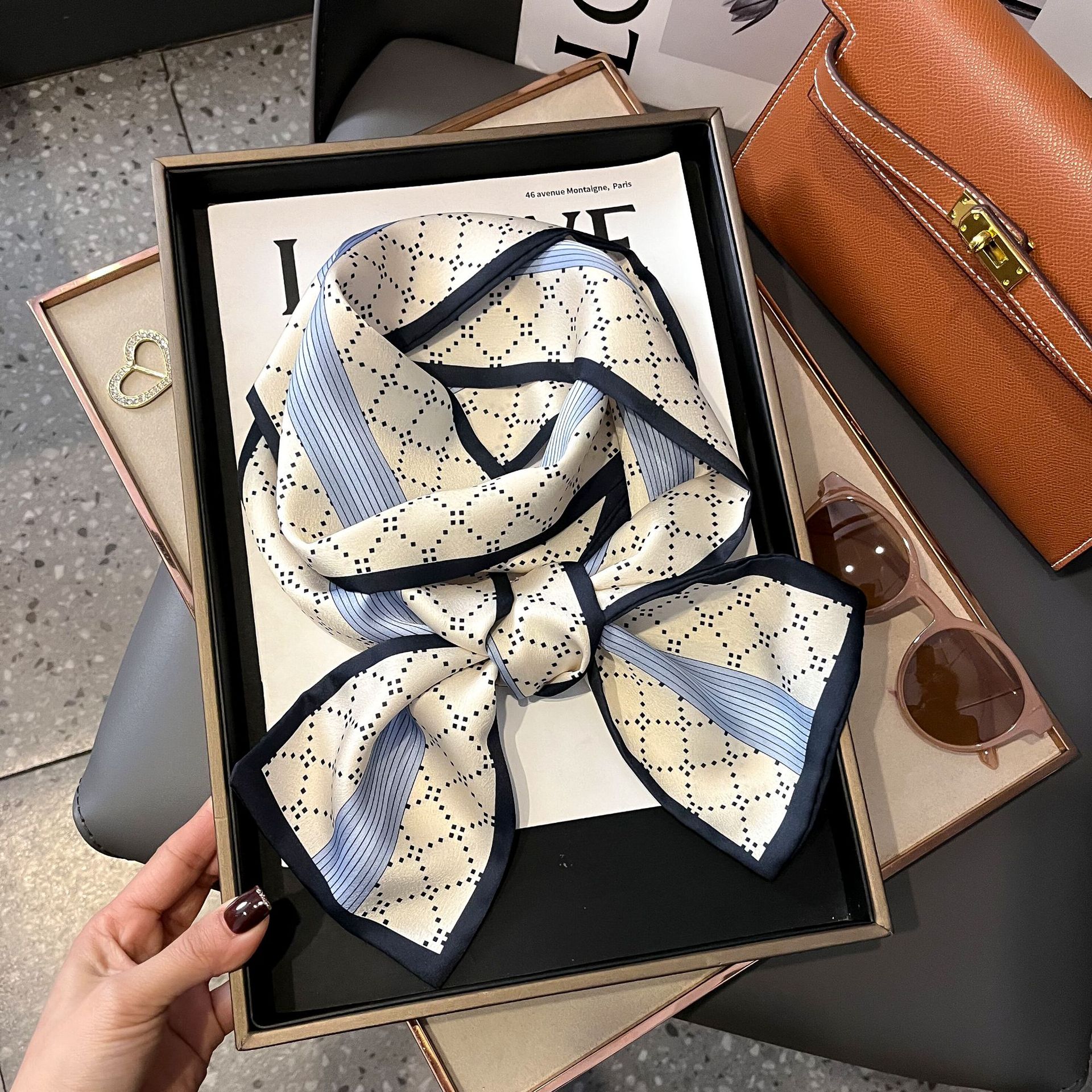 Foulard Long en soie pour femmes, Design de luxe, bandeau en Satin doux, Foulard pour cheveux, cravate au cou, foulards slim pour dames