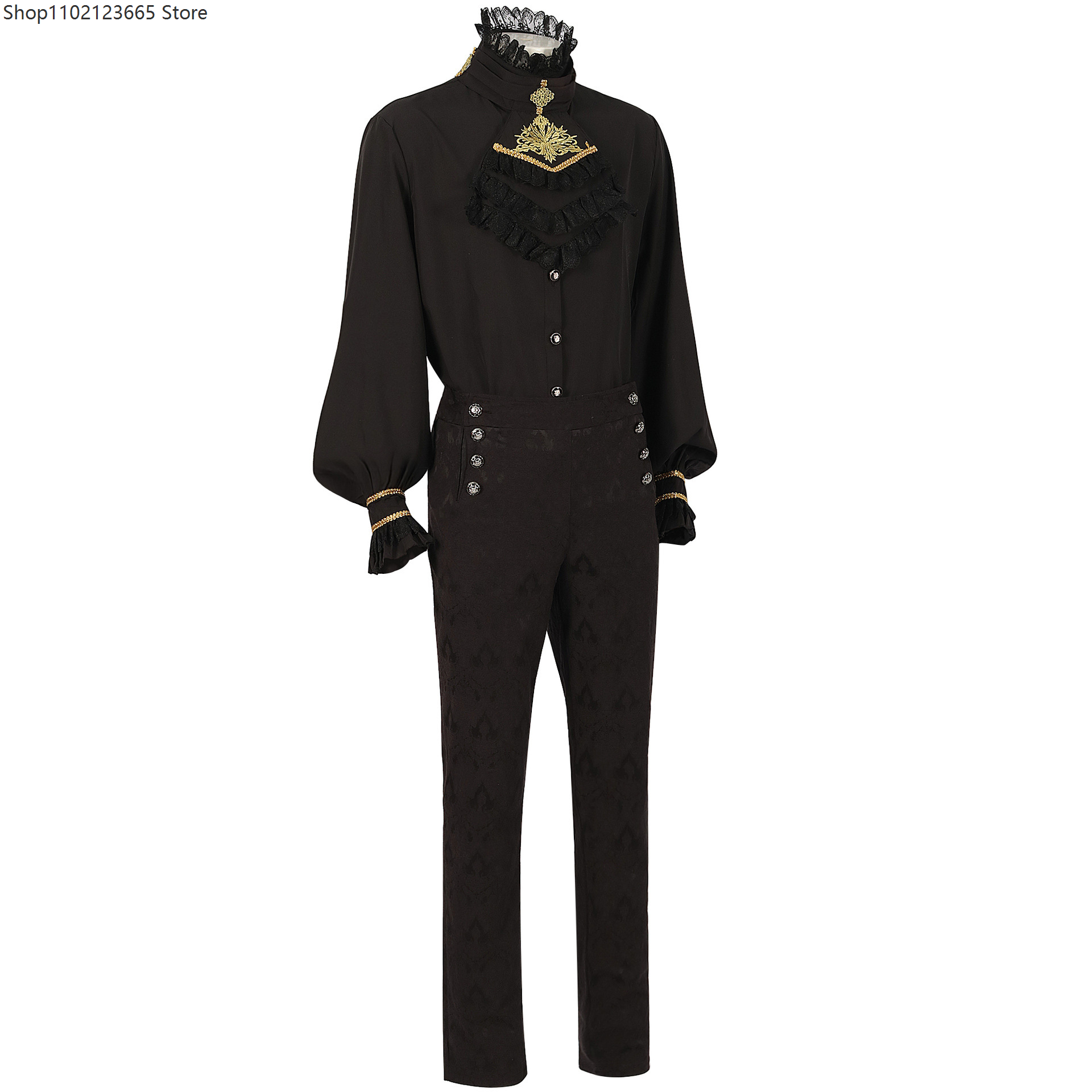 Costume Gothique Homme, Smoking Médiéval, Chemise Noire Steampunk, Gilet, Tenue de Cour, Costumes de Cosplay Vampire Halloween 2026