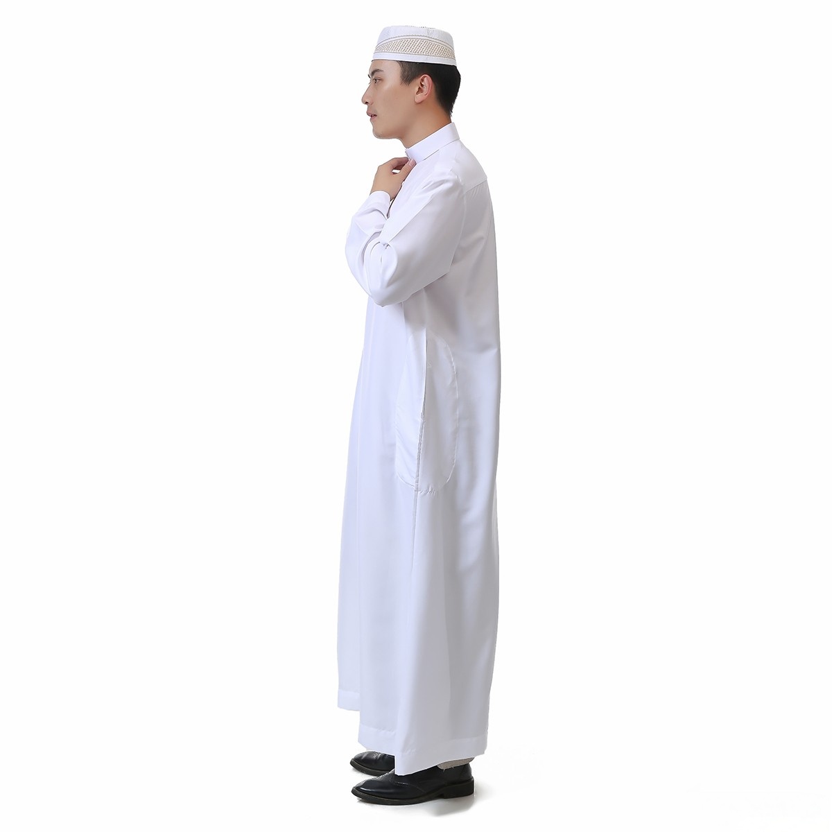Robe arabe saoudienne à manches longues et col montant pour hommes, Robe musulmane du Ramadan, vêtements islamiques du moyen-orient