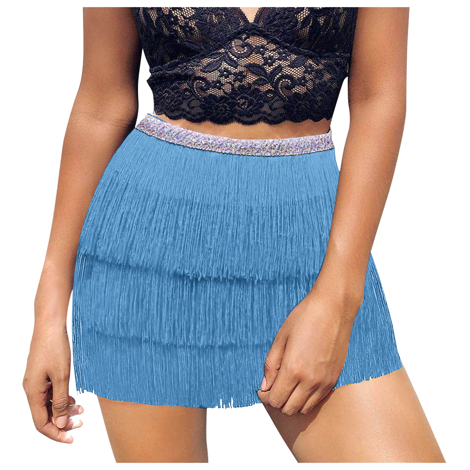Jupes de soirée en soie pour femmes, Costume de ventre à paillettes, jupe portefeuille à franges, mini jupe de club Caractéristiques: 옷