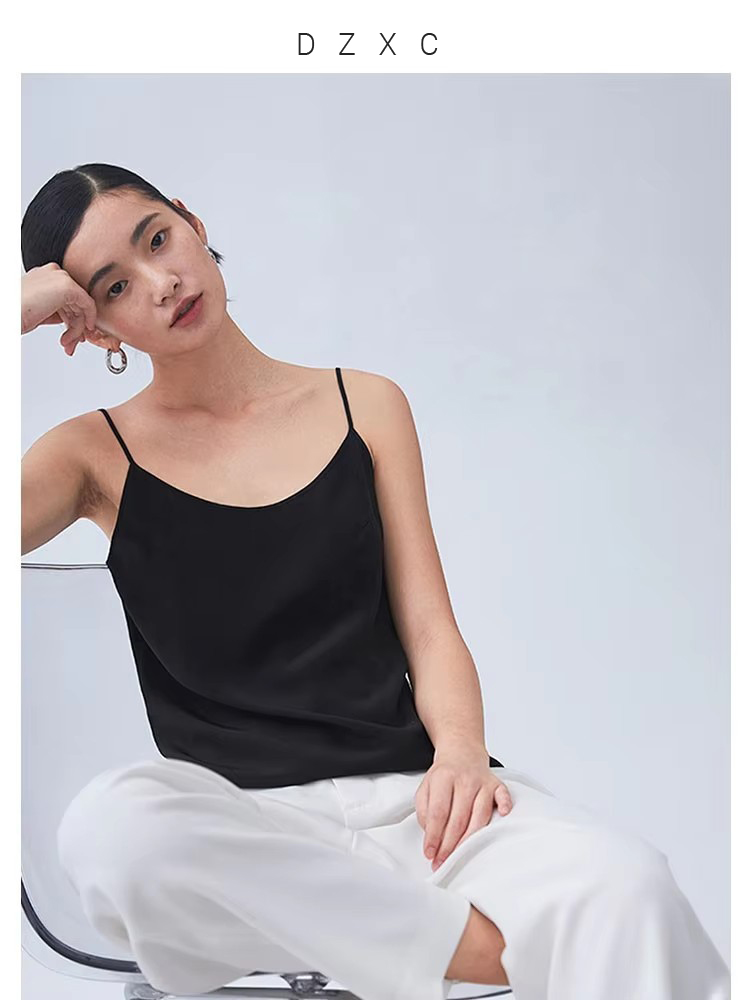 Camisole 100% soie de mûrier pour femme, idéale à porter en extérieur ou comme sous-vêtement, avec bretelles réglables