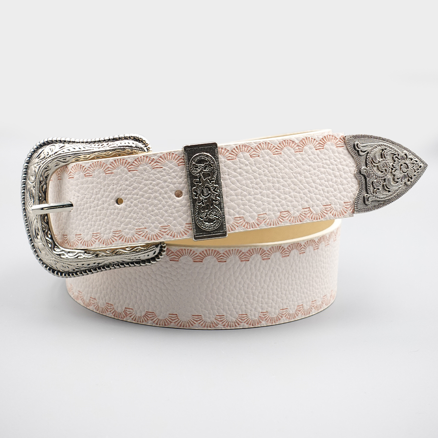 Ceinture pour femme à bordure blanche, ceinture imprimée décontractée de couleur unie, boucle en alliage sculpté en argent, adaptée au déplacement et aux rendez-vous quotidiens