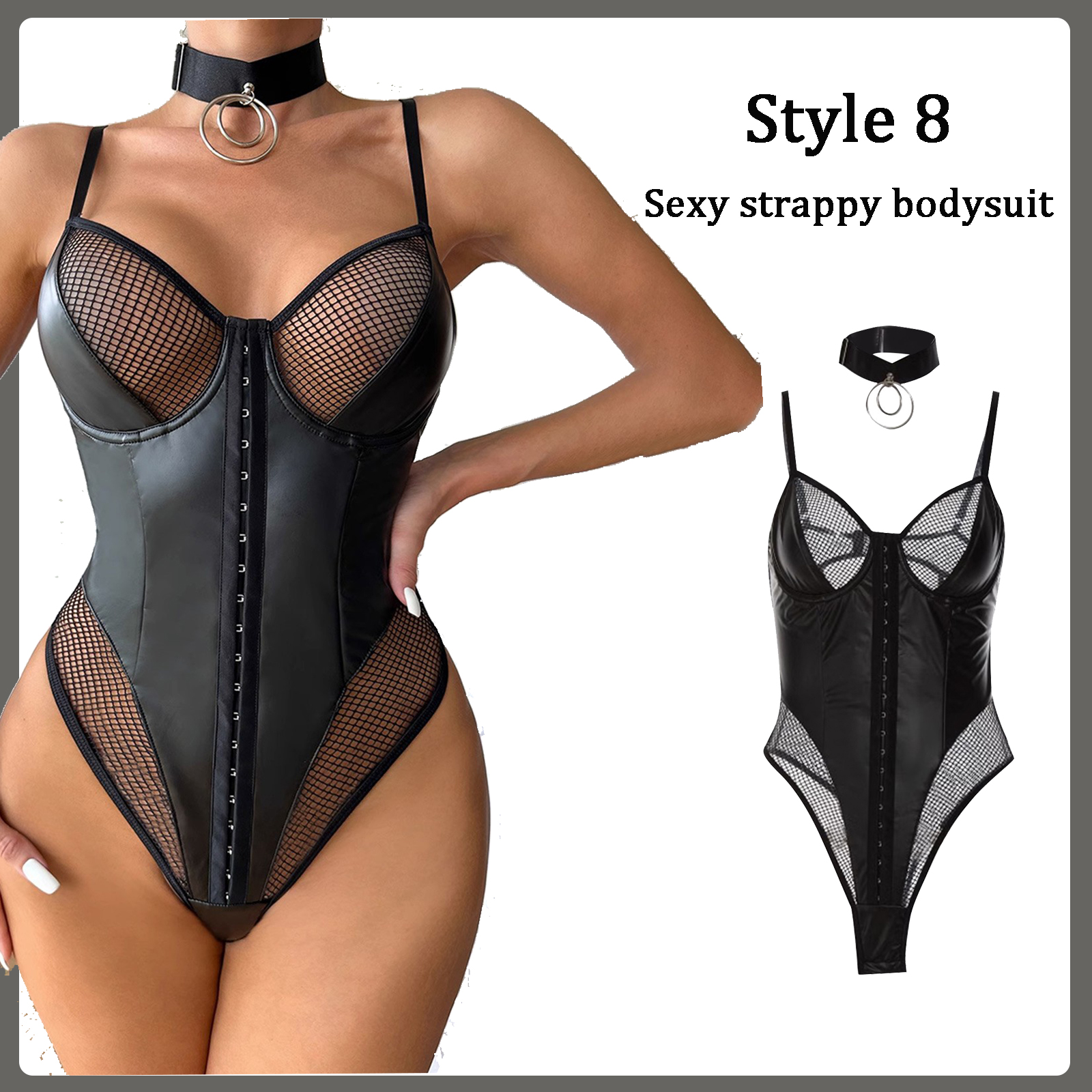 Lingerie sexy en cuir PU pour femmes, sous-vêtements Babydoll, olympiques sexuels, vêtements de danse, 7.0