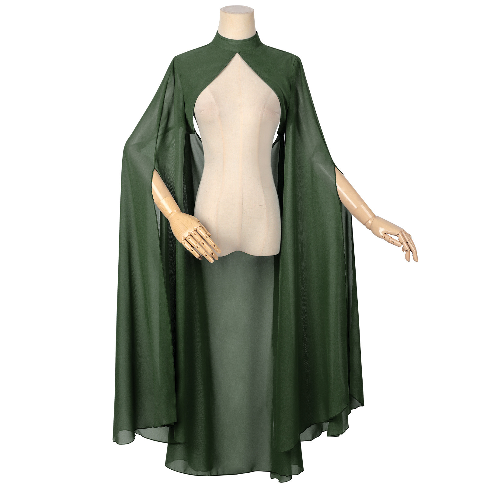 Cape en mousseline pour femme - Col montant, dos ouvert, style médiéval Renaissance, costume de fée pour Halloween, cosplay et mariage