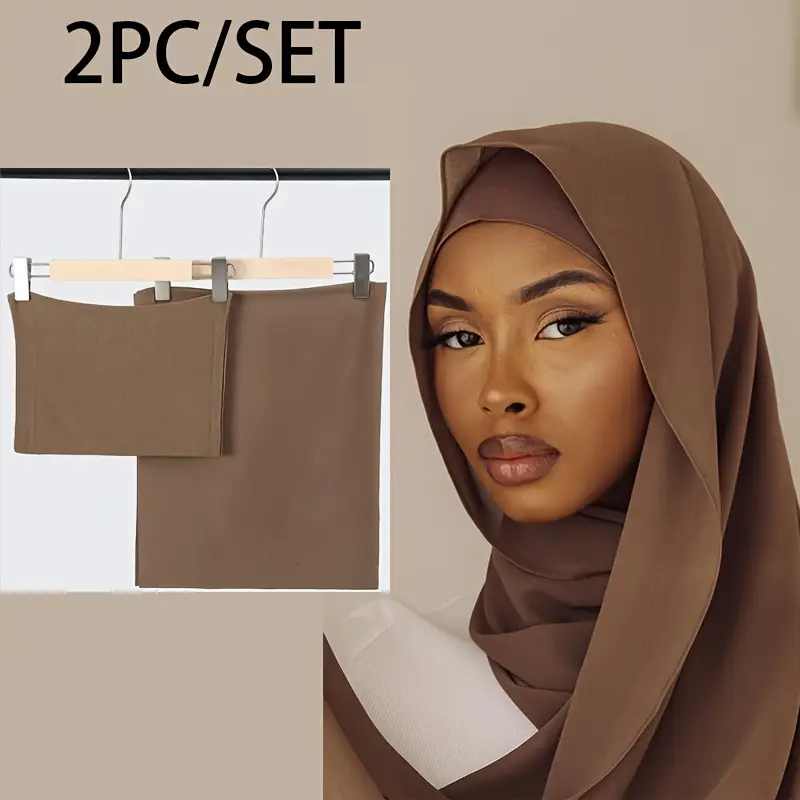 Ensemble de deux pièces, casquette intérieure Hijab en mousseline de soie à bulles séparées, châles et enveloppes islamiques, Bonnet Hijab, sous-écharpe, Foulard musulman