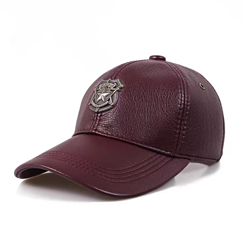 Casquette en cuir Kpop pour homme, collection Printemps 2026, en cuir de vachette véritable, réglable (55-60), style aviateur, avec badge, bordeaux, Gorra Hombre