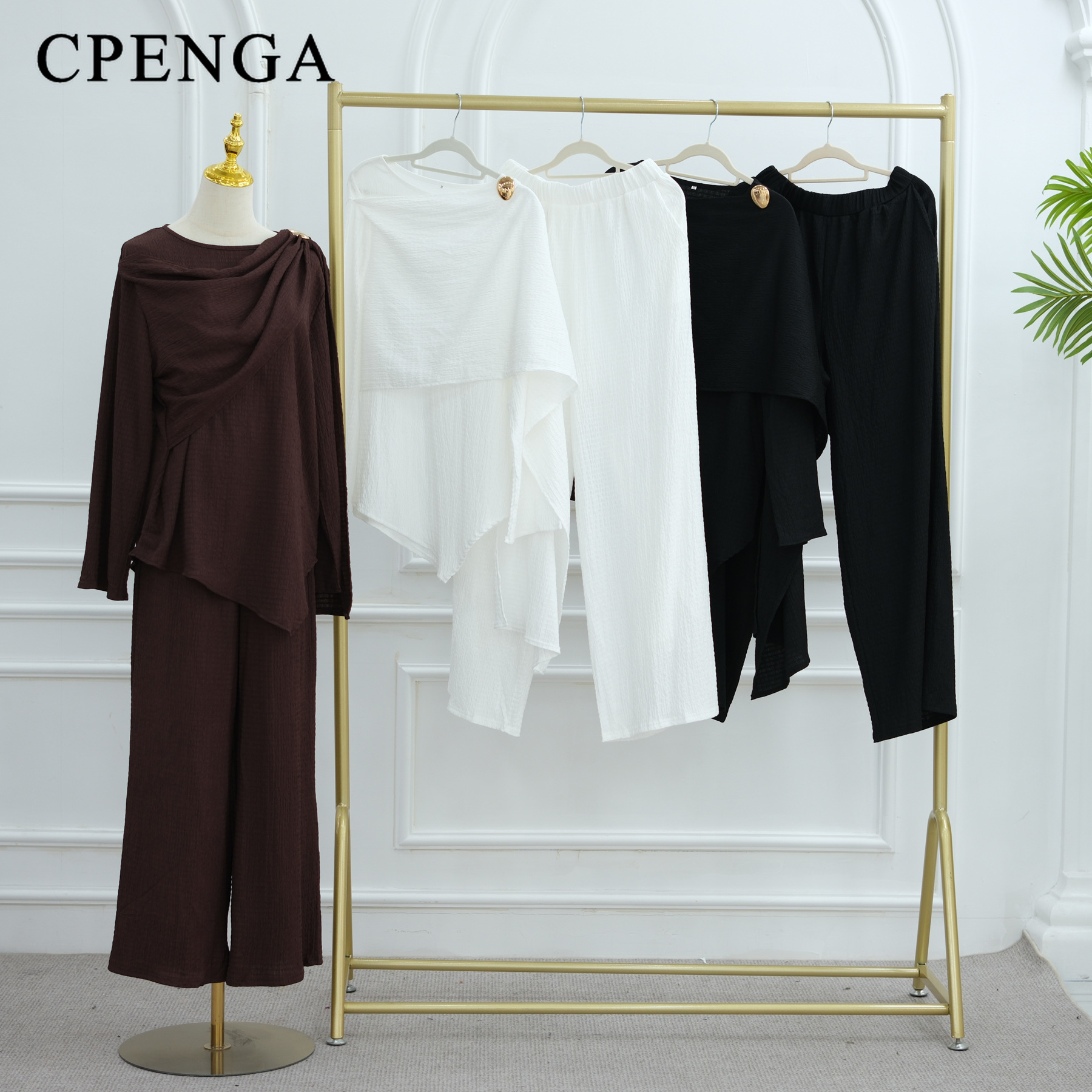 Eid – ensemble Abaya pour femmes musulmanes, élégant, dubaï, couleur unie, Cardigan boutonné et pantalon, tenue modeste islamique, vêtements turcs, 2025