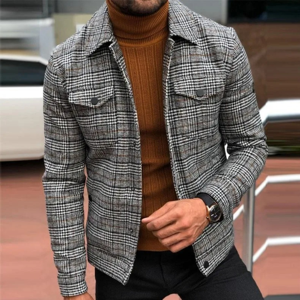 Veste à la mode pour hommes, manteau fin à carreaux, col rabattu, simple boutonnage, vêtements d'extérieur décontractés, printemps-automne