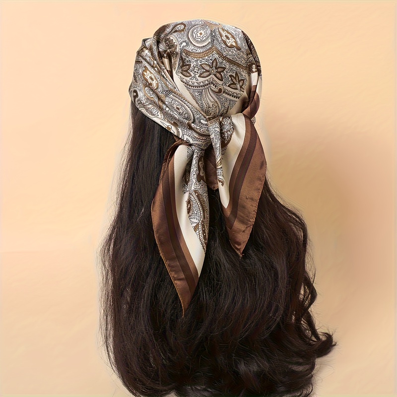 Écharpe carrée marron à motif Paisley pour femmes, foulard multifonctionnel, châle, texture soyeuse, accessoire de mode, disponible en quatre saisons