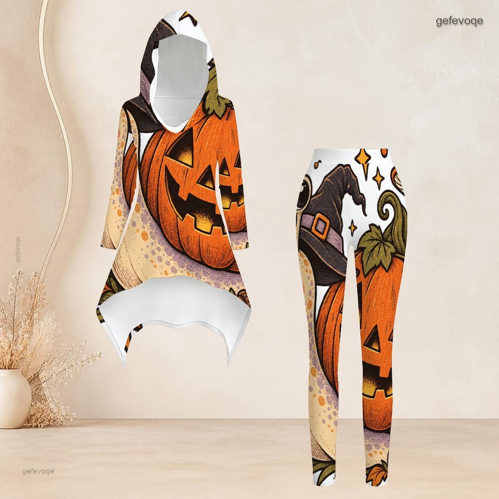 Ensemble décontracté 2 pièces pour femmes : haut tunique asymétrique à capuche et manches longues, et leggings slim taille haute assortis, idéal pour le quotidien.
