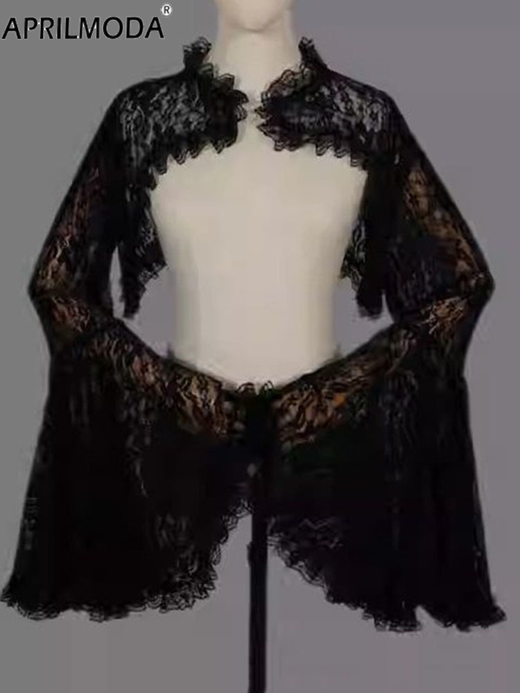 2025 dentelle manches évasées couverture enveloppes pour robes de soirée noir Steampunk Cosplay fête de vacances gothique haussements d'épaules Punk boléro Cardigan