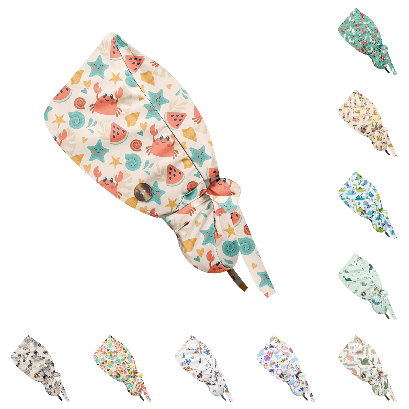 Chapeau de travail pour cheveux longs, casquette de travail réglable avec imprimé de dessin animé, pour Salon de beauté, soins infirmiers, chapeau chirurgical féminin, casquettes de gommage, accessoires