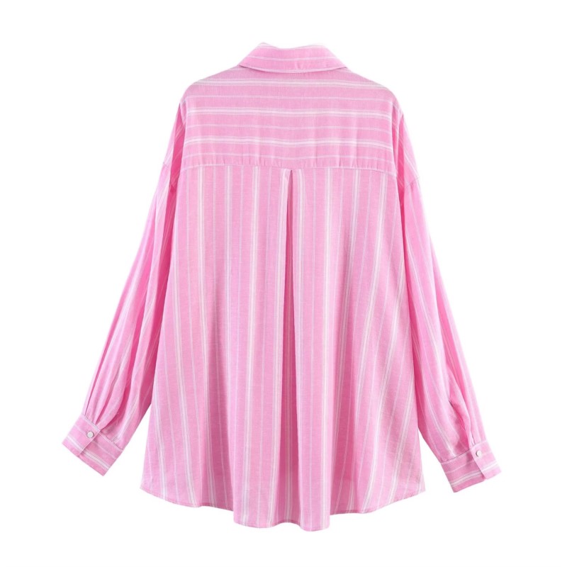 Ensemble jupe et chemise pour femme, 2 pièces, rose, chemise rayée à manches longues oversize et jupe midi plissée à fermeture éclair, tenue féminine