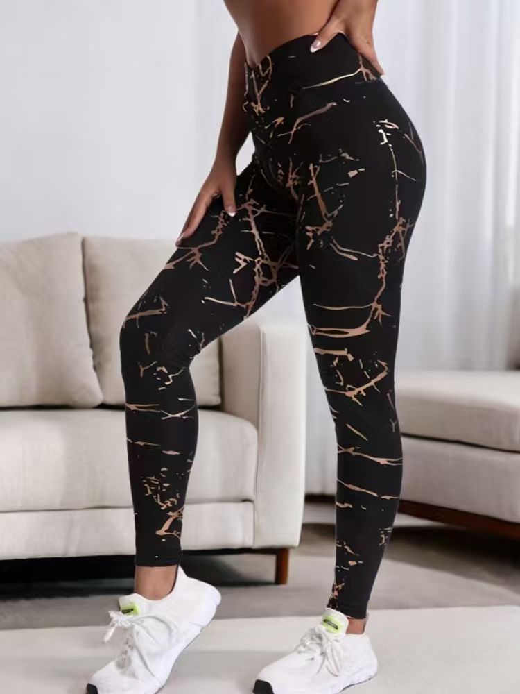 Pantalon tendance pour femme avec motif doré et taille croisée, idéal pour l'extérieur, les loisirs, la maison, le fitness, le yoga et diverses autres occasions