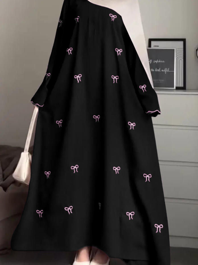 Abayas musulmanes pour femmes, Robe longue imprimée, style Abaya arabe de Dubaï, coupe ample, col rond, modeste pour le Ramadan, style marocain, Printemps 2026