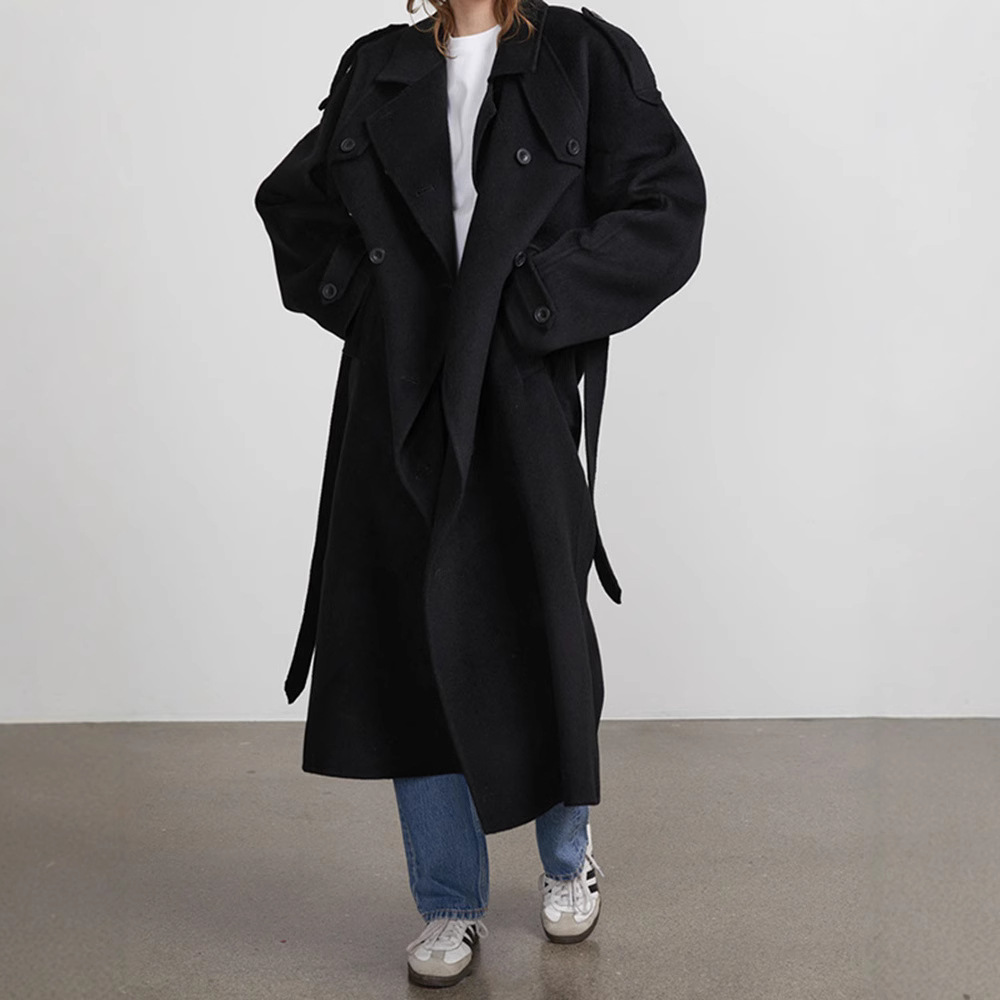 2025 vêtements pour femmes laine Double boutonnage Long manteau avec revers et coupe décontractée nouveau automne/hiver manteau pour femmes vêtements pour femmes