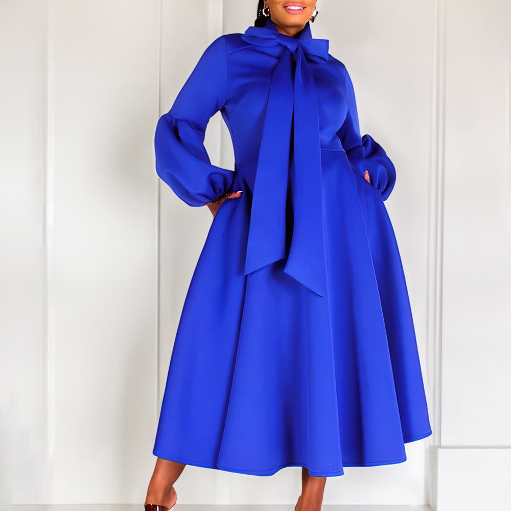 Robes d'église pour femmes noires mode Vintage africaine nœud cou robe de soirée formelle dames élégante balançoire robe de soirée belle