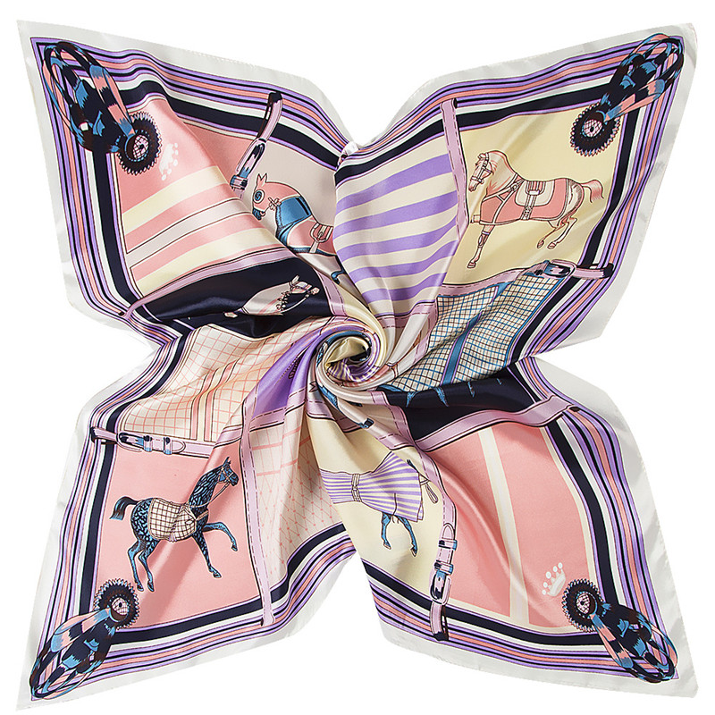 Écharpes à carreaux cheval pour femmes, écharpe carrée, châle bandana, hijab pour dames, mode féminine, 90cm