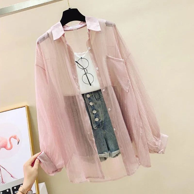 Vêtements de protection solaire pour femmes, chemise en mousseline de soie à coupe fine, haut ample coréen Harajuku, haut cardigan décontracté pour femmes