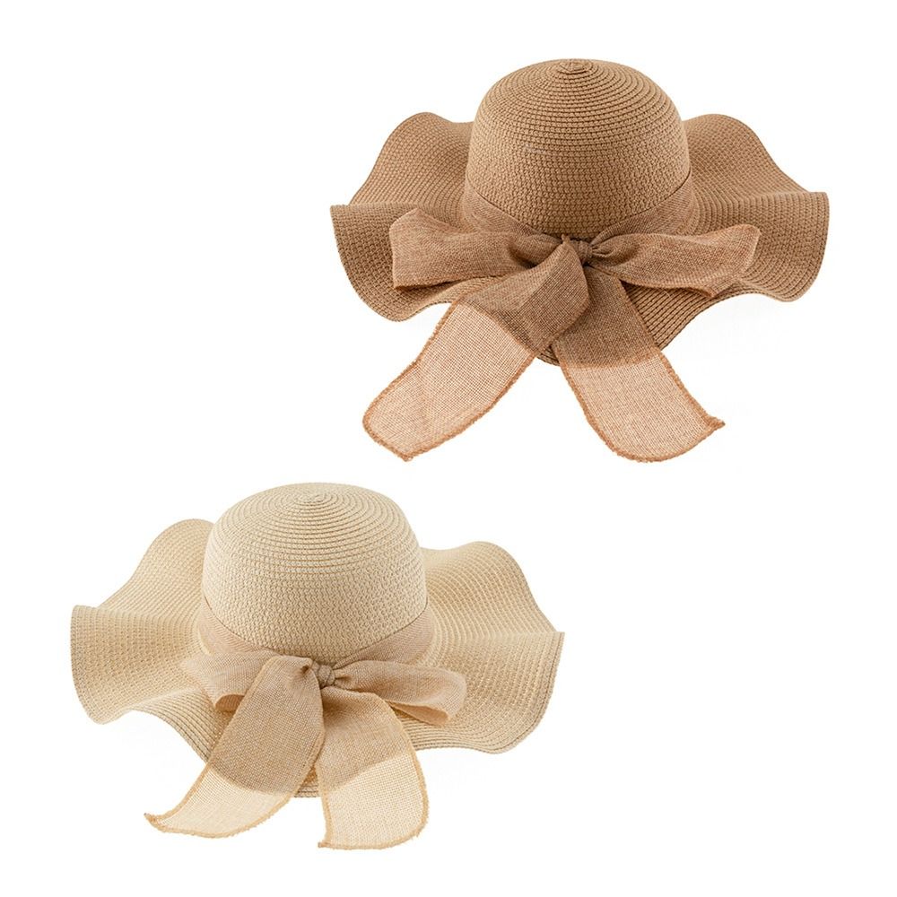 Chapeau de plage à large bord avec protection UV, rubans à nœud, chapeau de paille de voyage, casquette pare-soleil pliable portable, mode