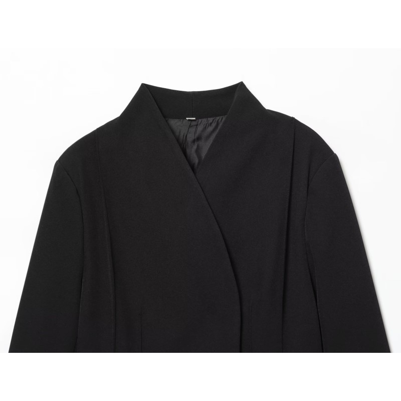 Automne femmes Simple Blazer col en V à manches longues femmes décontracté poche manteaux Chic femmes hauts