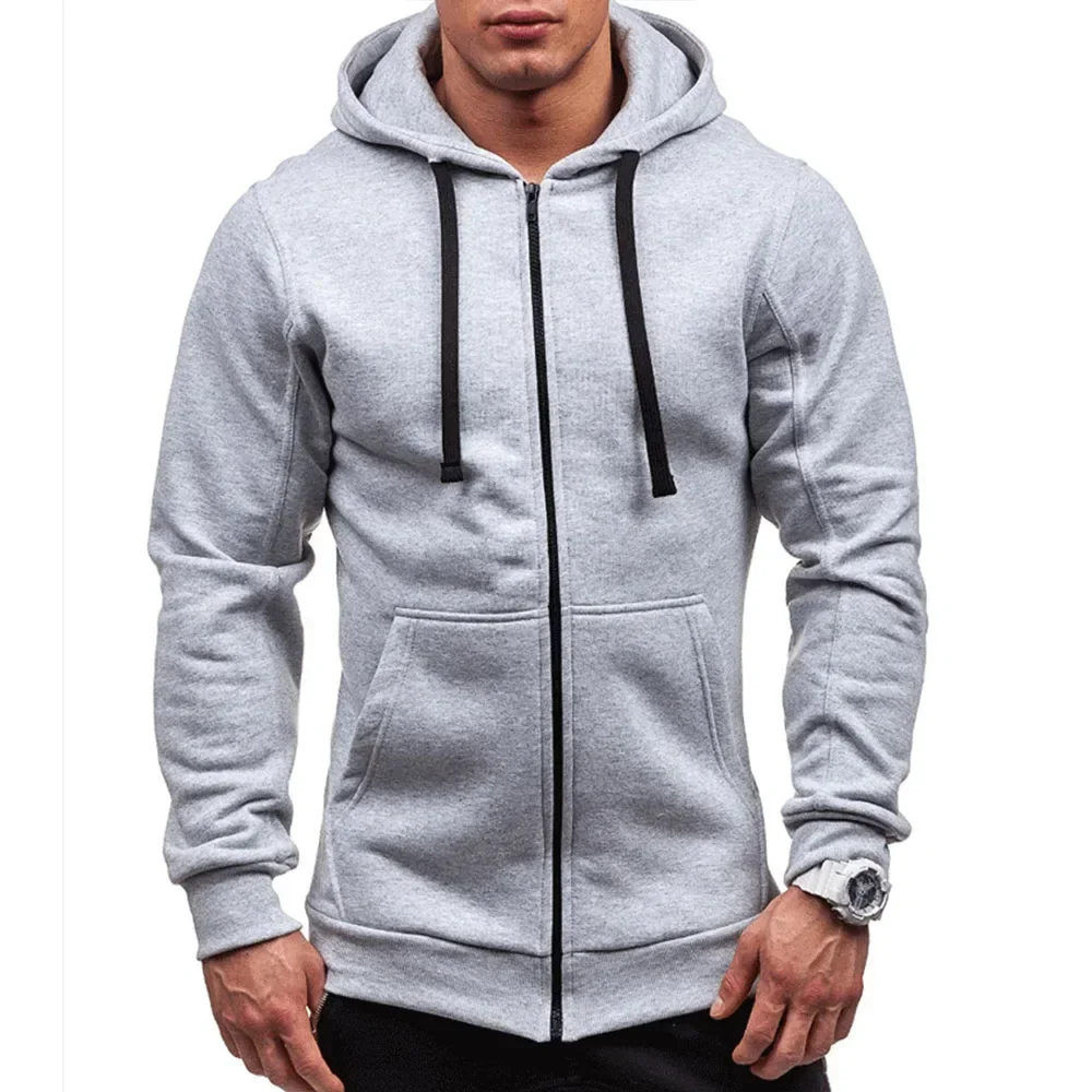 Sweat-shirt décontracté à capuche avec fermeture éclair pour homme, Cardigan de couleur unie, vestes à capuche, printemps-automne