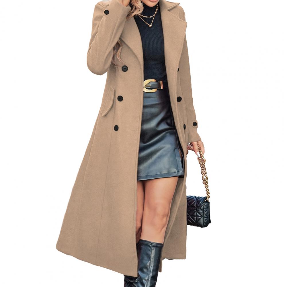 Manteau d'hiver pour femme, long manteau en laine croisé, style Peacoat classique à revers crantés, trench-coat décontracté pour l'automne et l'hiver