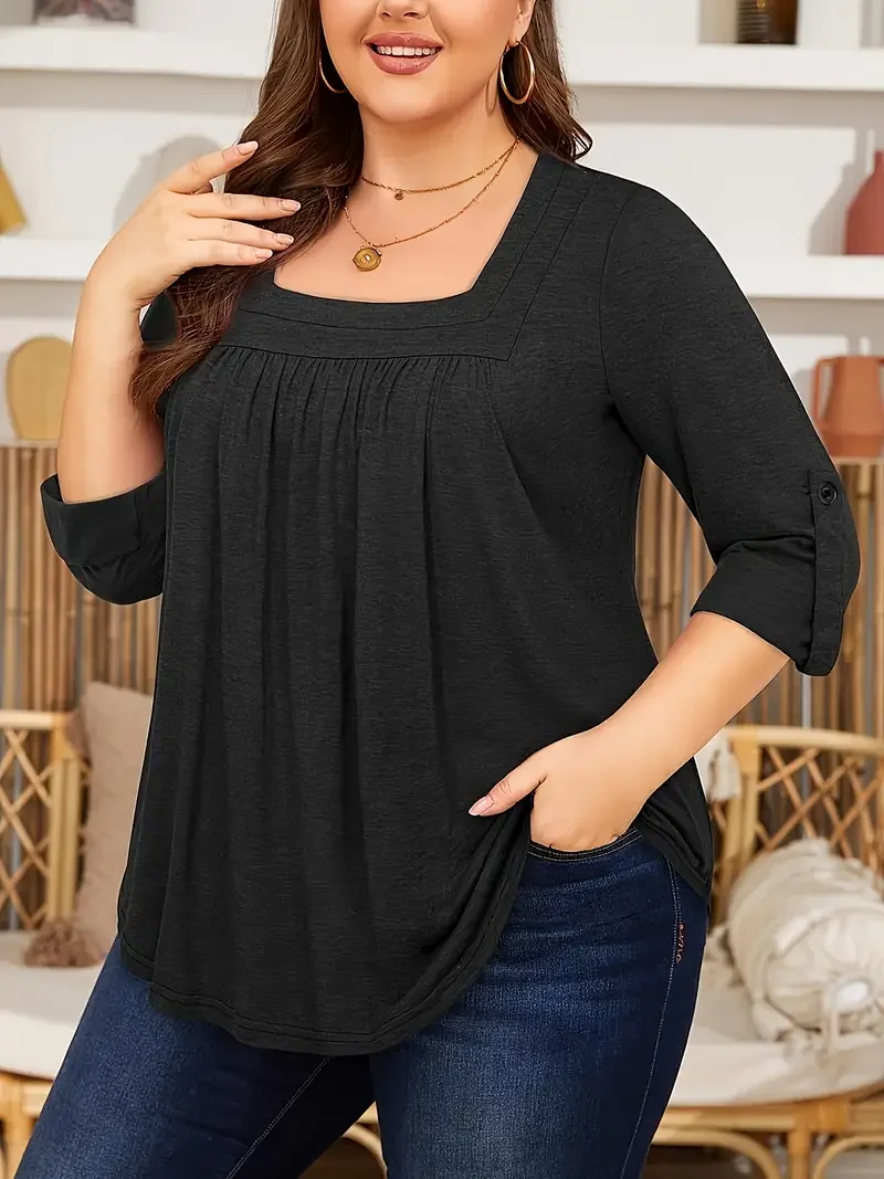 Grande taille été 1XL-5XL femmes à la mode couleur unie col carré Blouse dames décontracté été couleur unie Blouse chemise hauts