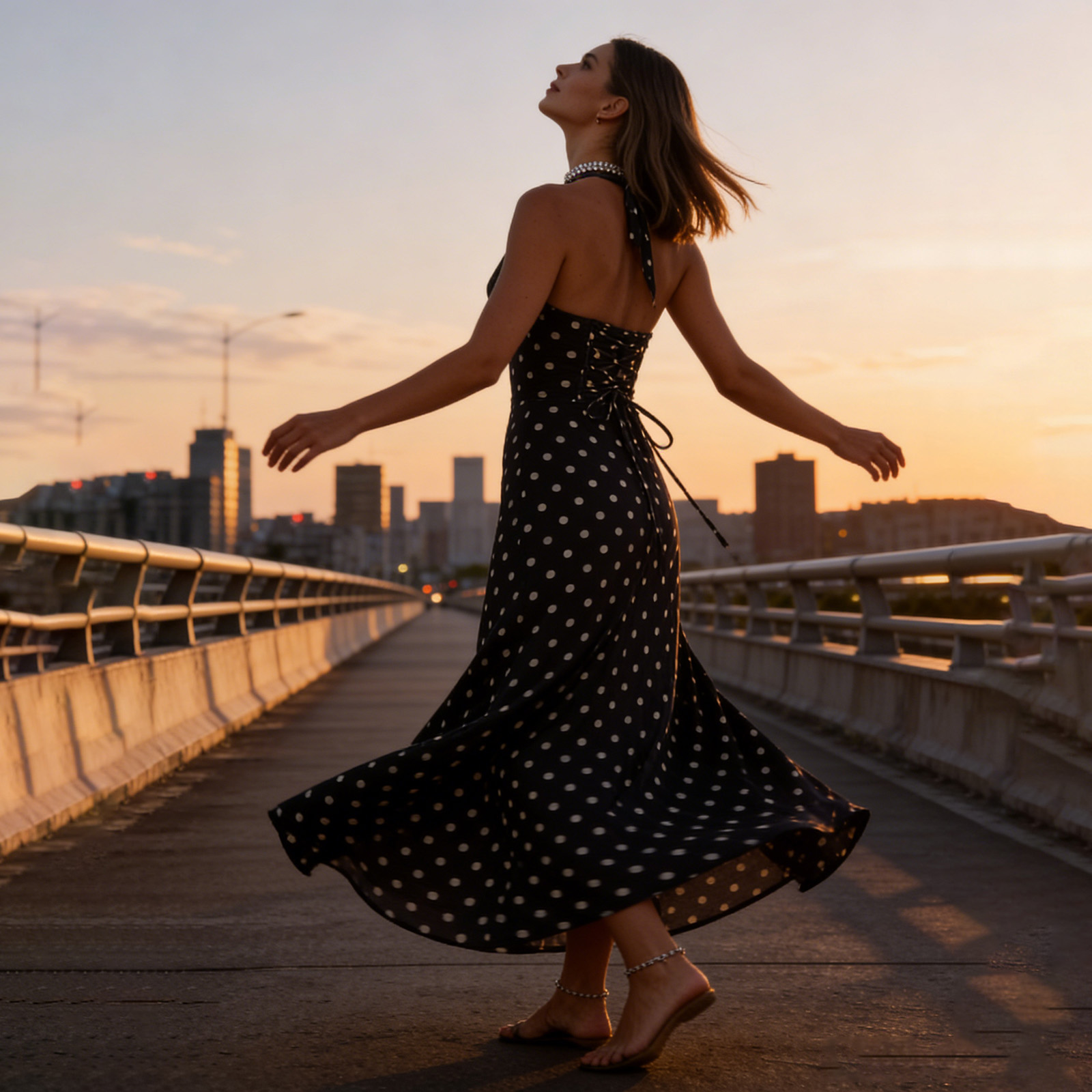 Robe longue pour femmes, col halter, sans manches, dos ouvert, imprimé à pois, robes d'été fluides
