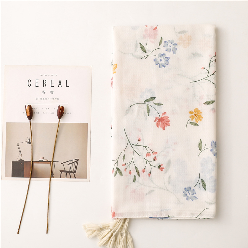 Écharpe à pampilles à motifs floraux, châles en coton doux et longs, foulard rond pour la tête, hijab, nouveau, 2023